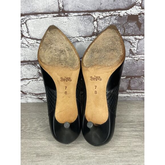 Coach Lacey Patchwork Black Leather Suede Pointed High Heels Women Sz 7B US/37EU - Picture 7 of 16